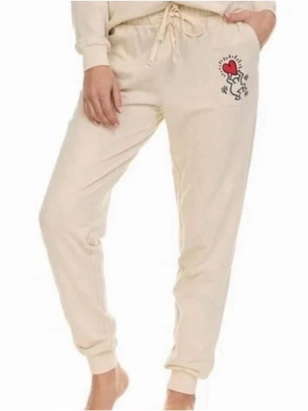 Keith Haring Cream Heart Graphic Jogger Pants Size M
